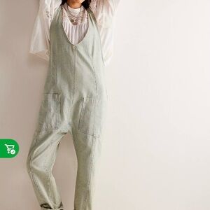 We The Free Railroad stripe high roller denim overalls